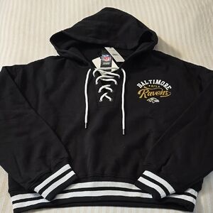 WEAR By Erin Andrews Lace Up Pull Over Hoodie Baltimore Ravens Black Size:XL